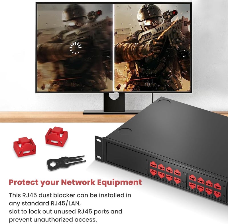 NataLink 100 Pcs RJ45 Port Lock with 10 Key, Locking RJ45 Port/Dust Blocker, RJ45 Dust Cover Cap Female Port Plugs Protector, Compatible RJ45 Port Devices, Red - Image 2